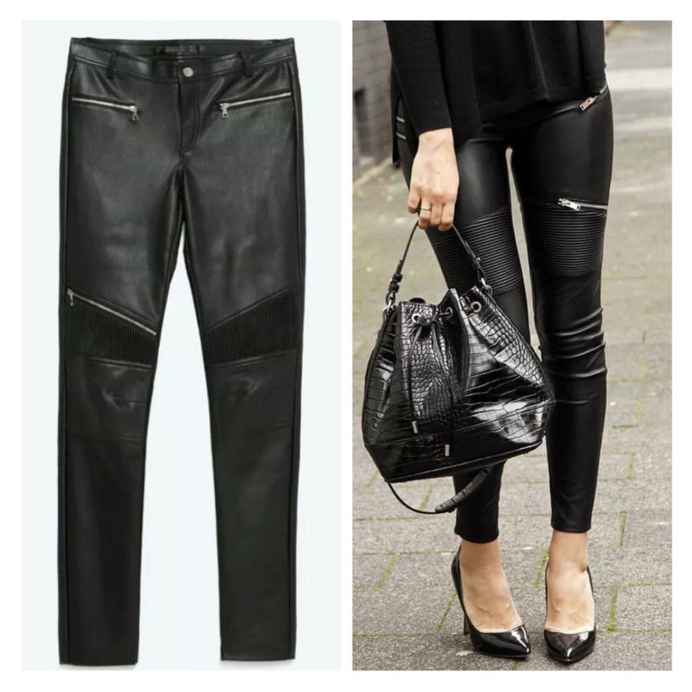 Zara Trafaluc Faux leather moto leggings/pants